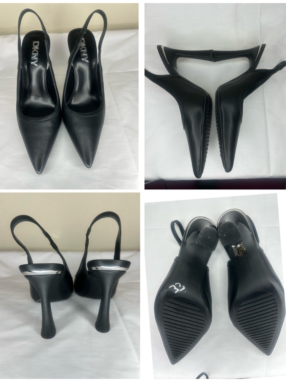 DKNY Black Pointed Toe Slingback Stiletto Heels